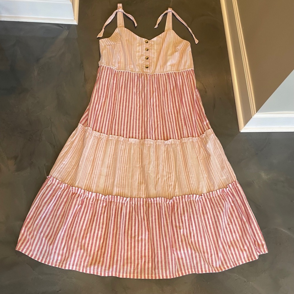 True Craft Pink White Striped Tiered Maxi Dress Plus Size‎ 2X Tie Strap Boho